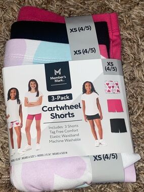 Member's Mark Girls' 3-Pack Pink, Black & Lavender Cartwheel Shorts - XS (4/5)